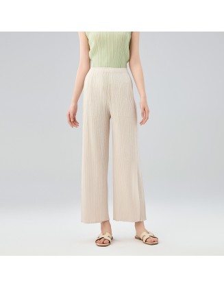 Casual Pants Temperament Mid Waist Pleated Long Spliced Straight Trousers