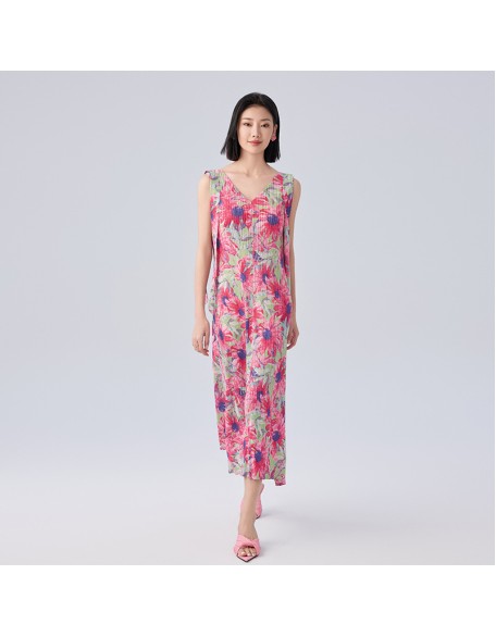 Japan and South Korea casual style dress v-neck painted print strapped a-line dress female