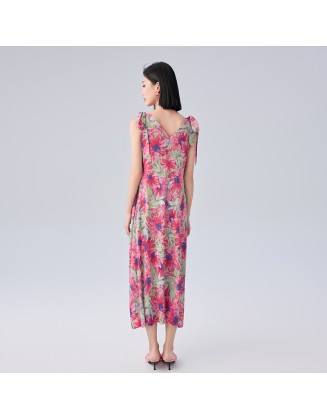 Japan and South Korea casual style dress v-neck painted print strapped a-line dress female