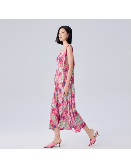 Japan and South Korea casual style dress v-neck painted print strapped a-line dress female