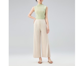 Casual Pants Temperament Mid Waist Pleated Long Spliced Straight Trousers