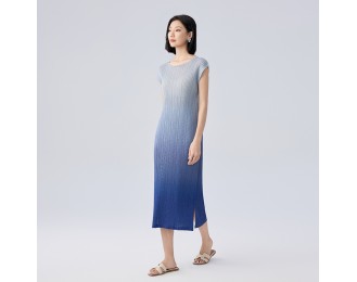 Pleated clothes gradient colour dress premium sense of hundred Slim thin a-line dress female