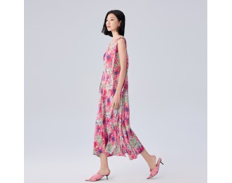 Japan and South Korea casual style dress v-neck painted print strapped a-line dress female